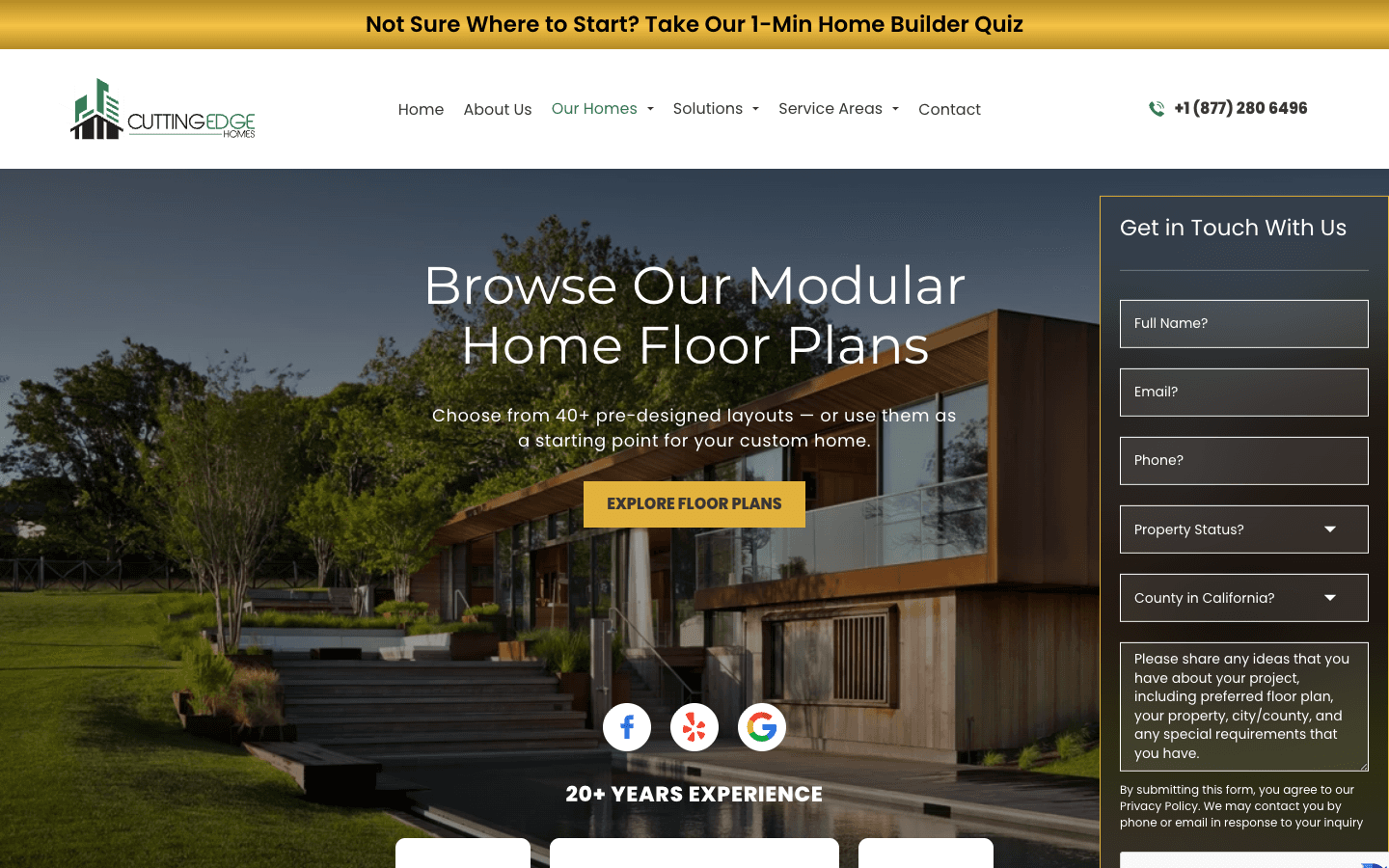 Cutting Edge Homes website page