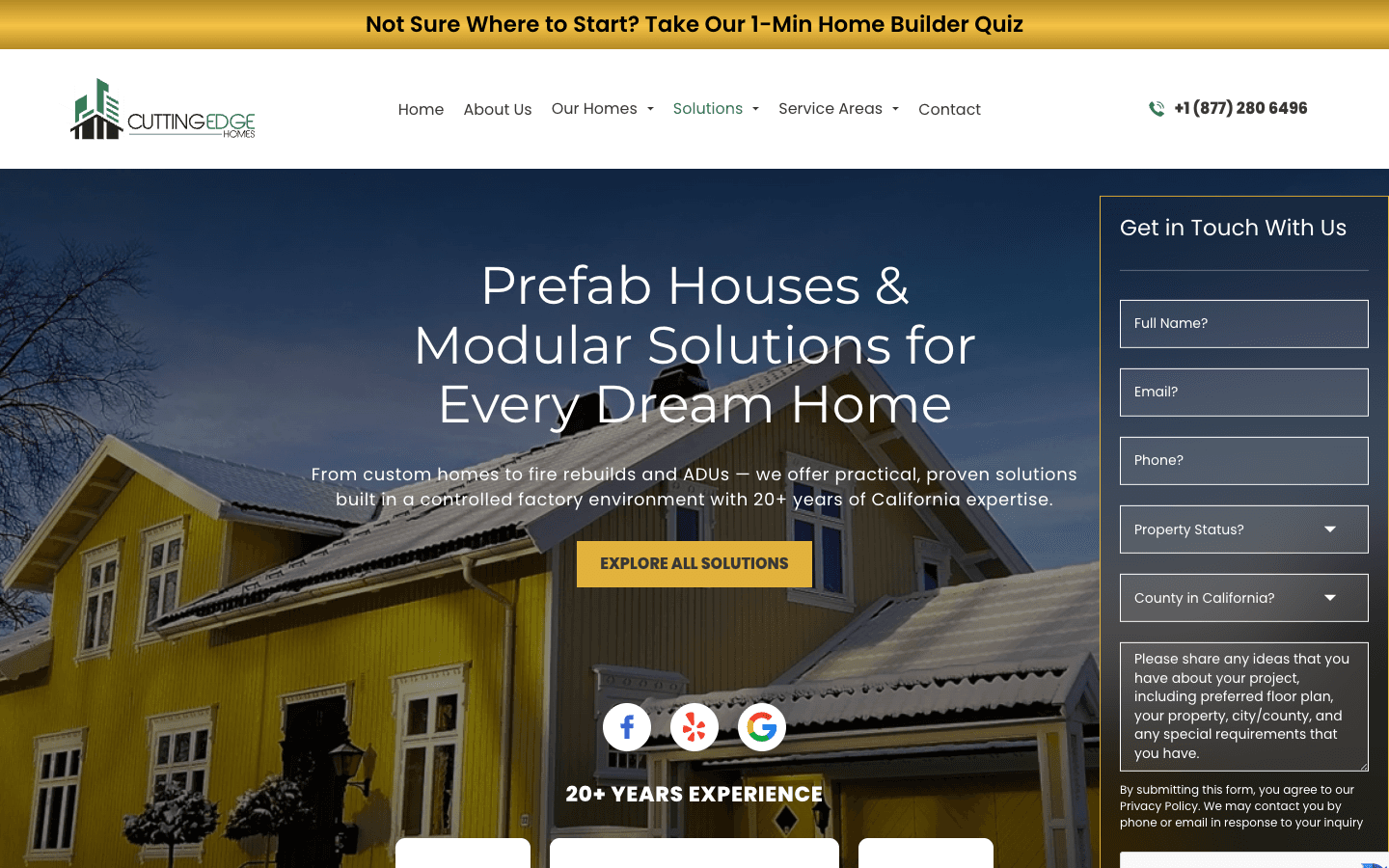 Cutting Edge Homes website page