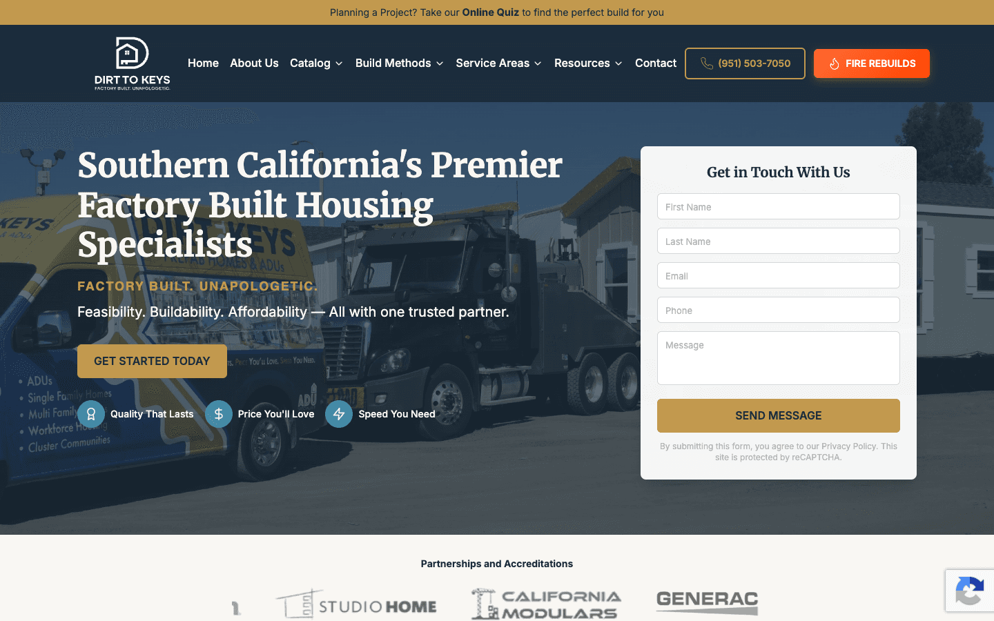 Dirt To Keys live homepage