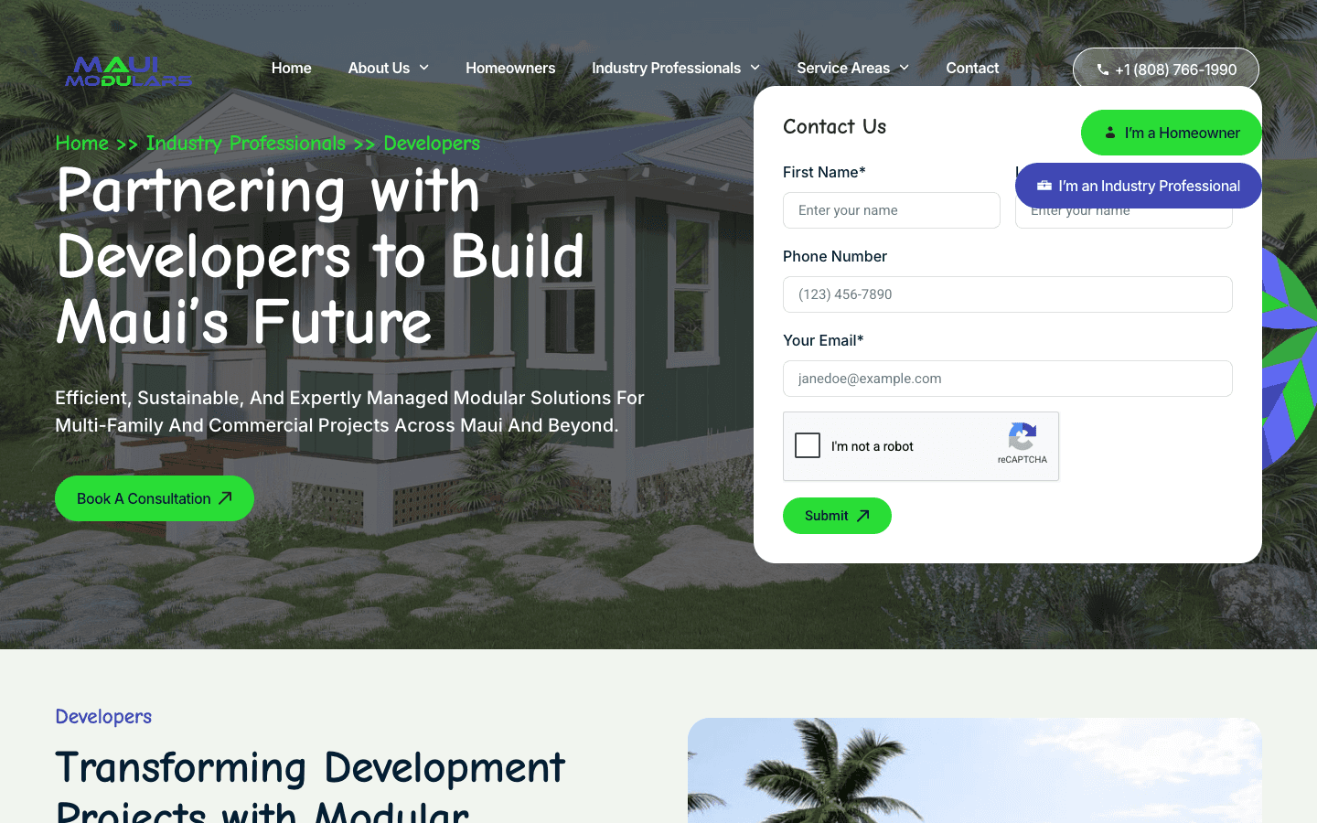 Maui Modulars website page